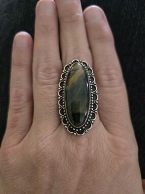 Vintage-Style Oval Tiger Eye Statement Ring - Size 9